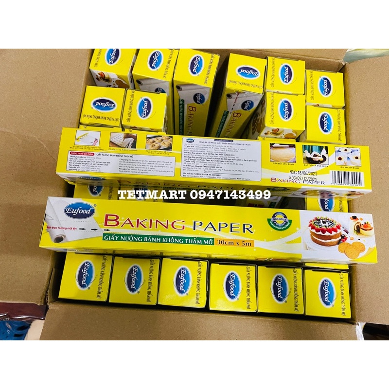 Giấy nến nướng bánh không thấm dầu mỡ 30cm*5m nhập khẩu Na Uy, EUfood Baking Paper Fat Free, tráng silicon chống dính