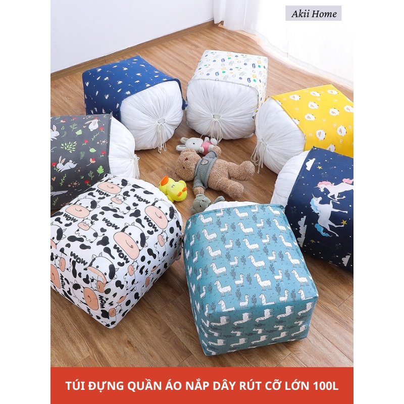 Túi Đựng Quần Áo Chăn Ga Cỡ Lớn 100L, Gấp Gọn, Vải Oxford, Miệng Túi Dây Rút, Chống Thấm, Bụi Bẩn Huyna Mart TD03