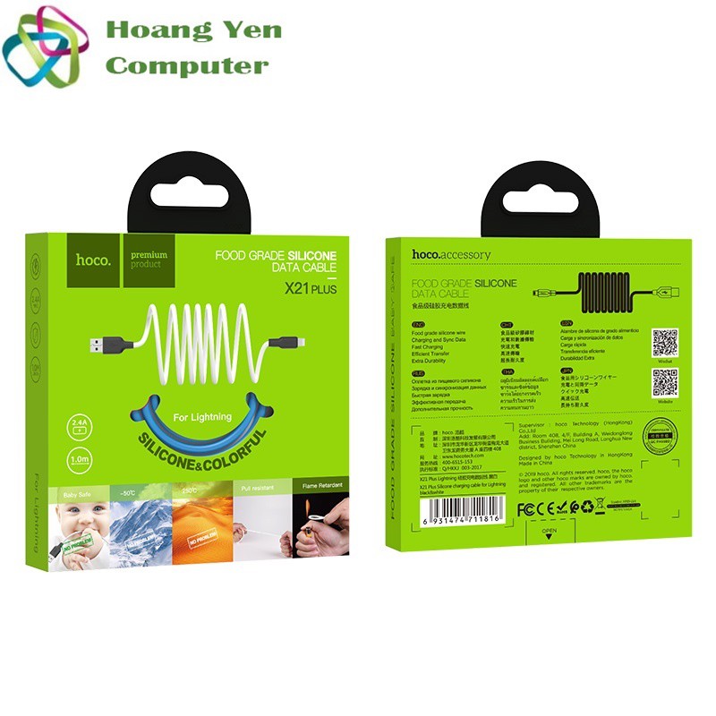 Cáp Sạc Hoco X21 Plus cho IPTablet Dây Silicon Mềm Dẻo Chống Cháy Dài 1M - BH 6 Tháng - Hoàng Yến Computer