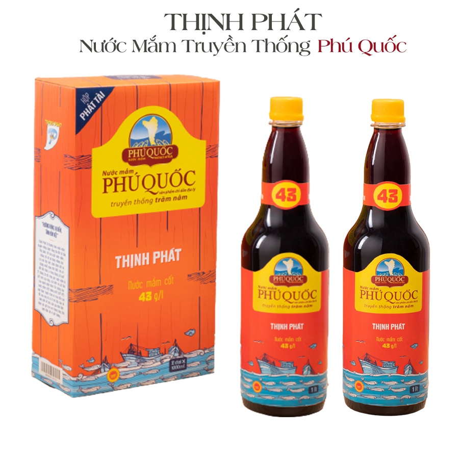 Combo 2 chai 1000ml nước mắm truyền thống Phú Quốc Thịnh Phát chai Phát Tài 43 độ đạm