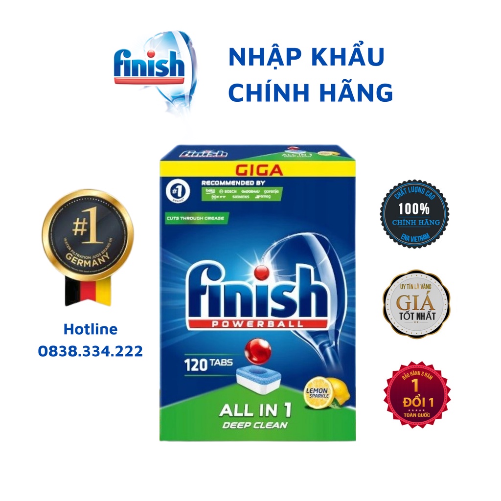 [HCM] Viên rửa chén bát Finish All in one 120 viên Nhập Khẩu Chính hãng