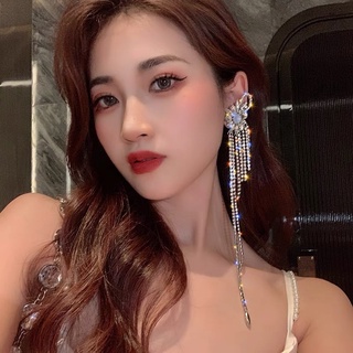 Bông Tai Cỡ Lớn Dáng Dài Đính Đá Phối Tua Rua Thời Trang Cao Cấp Cho Nữ