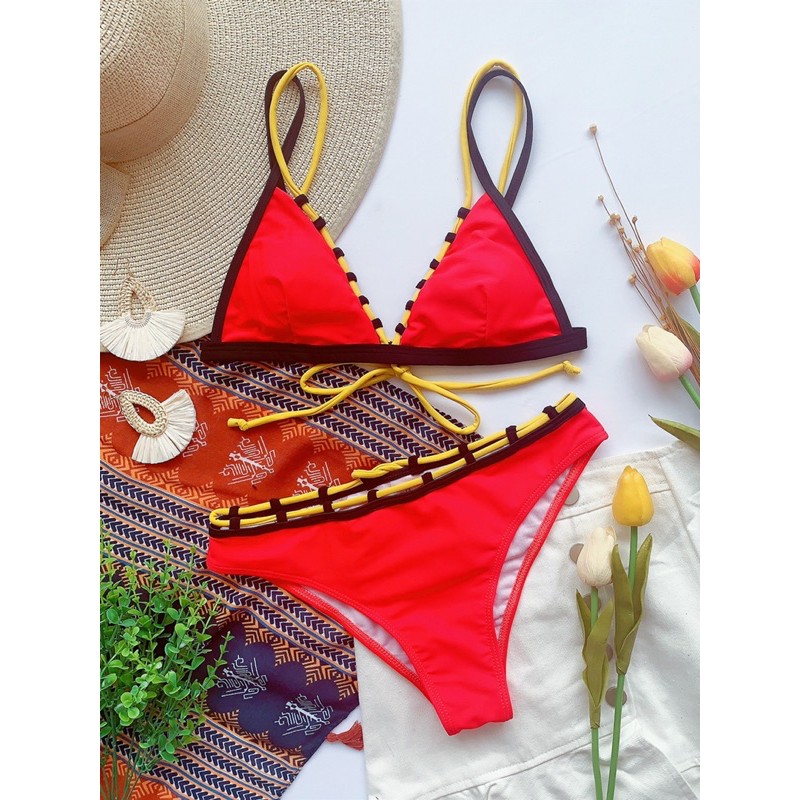 [BKN857] &lt;ÂU&gt; SET BIKINI ĐỎ VIỀN ĐEN VÀNG