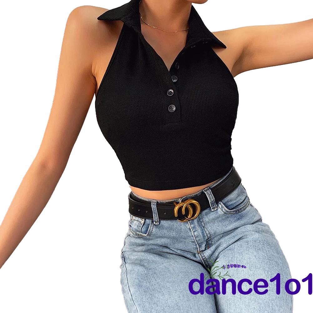 Áo lửng 3 lỗ cổ V dáng ôm 1 màu thời trang cho nữ