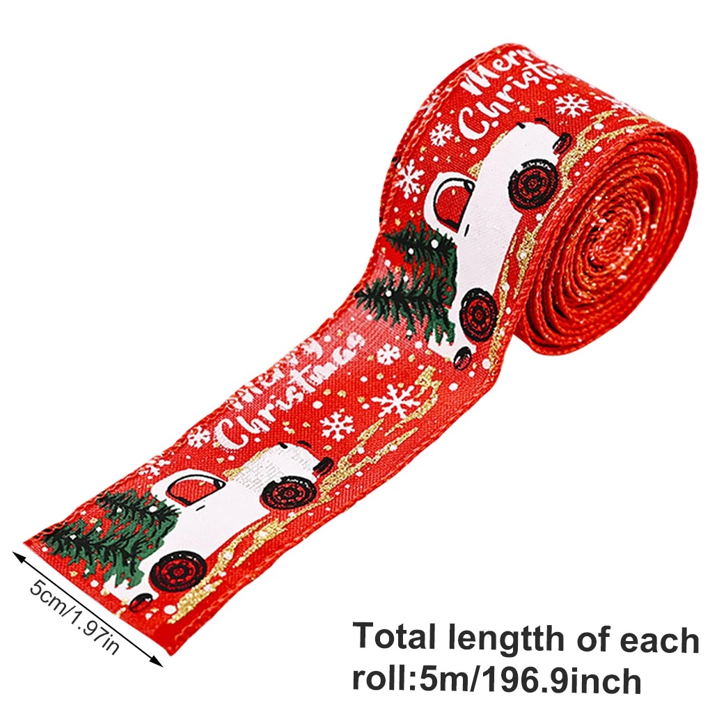 Cuộn dây ruy băng vải bố in chữ Merry Christmas dài 5m dùng trang trí giáng sinh