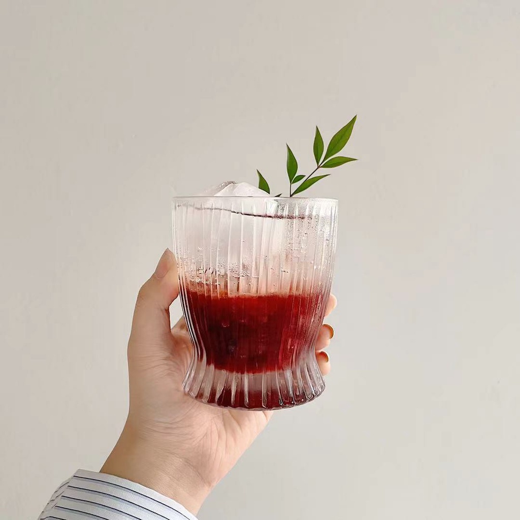 Ly, Cốc Thủy Tinh Uống Sọc Dọc Home Cafe Cup (K Có Ống Hút)