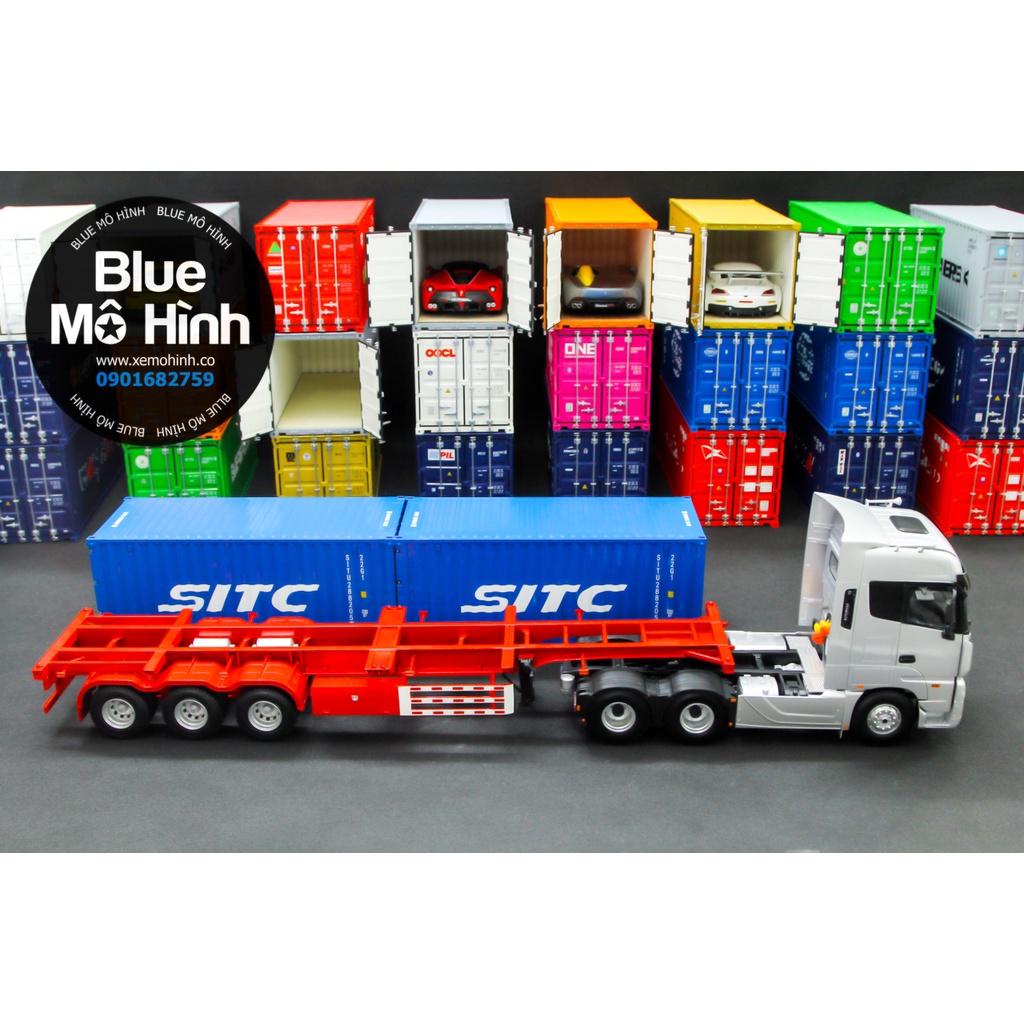 Blue mô hình | Xe mô hình container xe đầu kéo Foton Truck 1:24