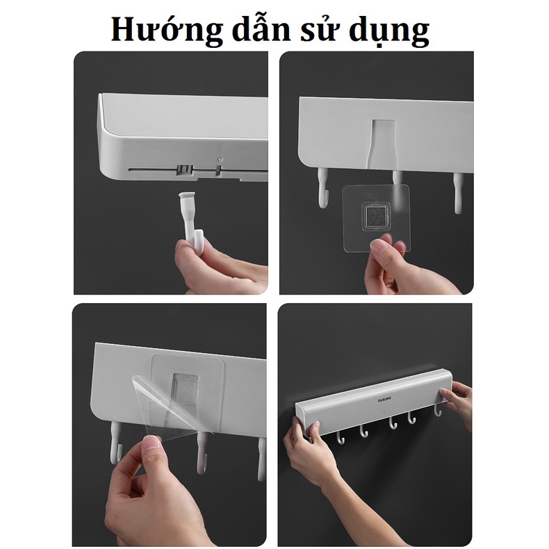 Thanh móc treo đồ 6 móc Ousuwo treo đồ đa năng lắp đặt dính tường