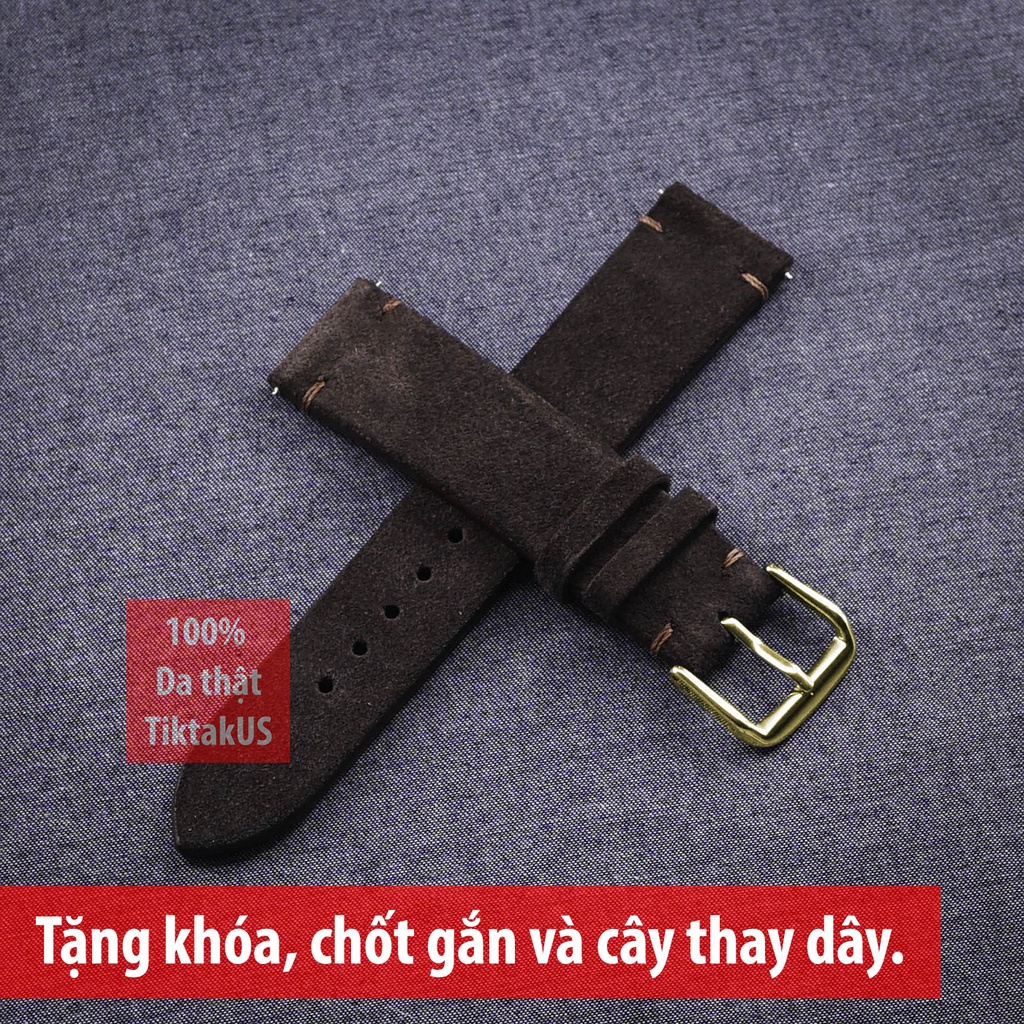Dây đồng hồ da bò Vintage không chỉ viền da lộn khóa mạ vàng GOLD , nhiều màu, đủ size cho đồng hồ Thụy Sĩ, đồng hồ Nhật