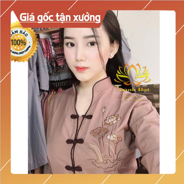 Áo Lam Đi Chùa Bộ Đi Chùa Cổ Tàu Thêu Sen Vải Đẹp Mịn Thoáng Mát, May Thêu Cẩn Thận Mặc Thoải Mái Kín Đáo Khi Đi Lễ Chùa | BigBuy360 - bigbuy360.vn