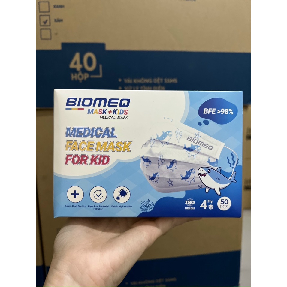 Khẩu trang y tế trẻ em kháng khuẩn 3 lớp BIOMEQ MASK+ KID cùng họa tiết dễ thương