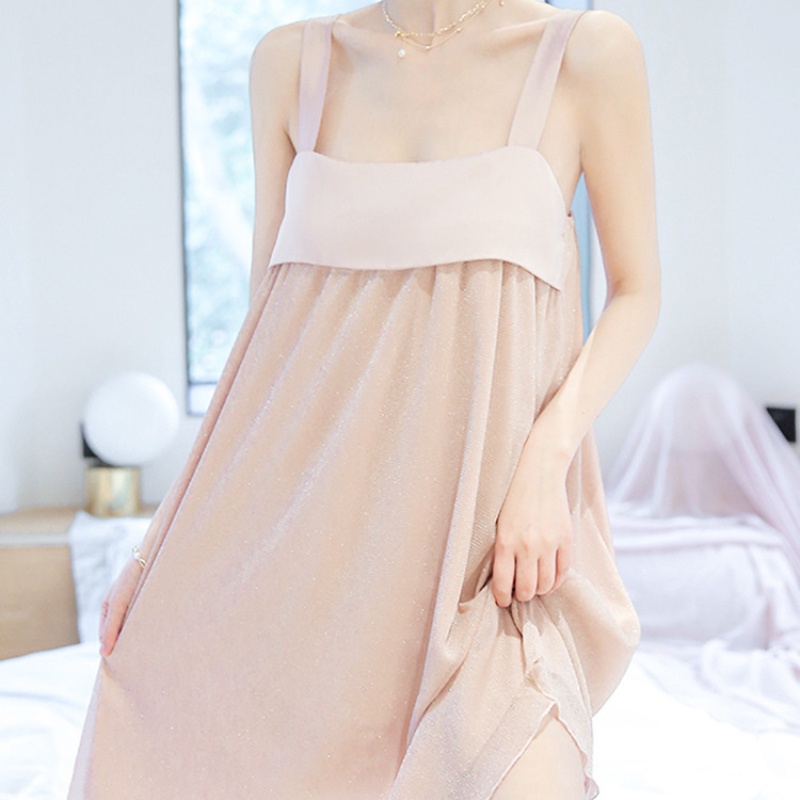 Herbe 'S Secret  Đầm Ngủ Hai Dây Sát Nách Cổ Vuông Bằng Lụa Sữa Màu Trơn Gợi Cảm Mùa Hè Cho Nữ