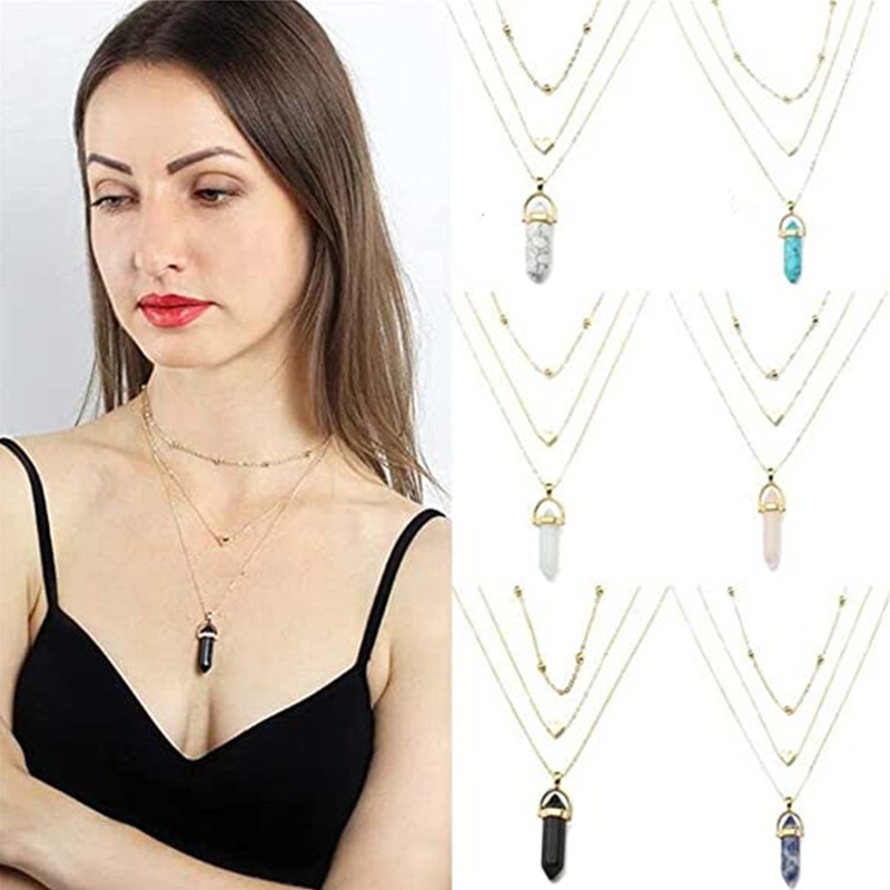 Vòng cổ Nhiều Lớp Mặt Trăng Đính Đá Pha Lê Tự Nhiên