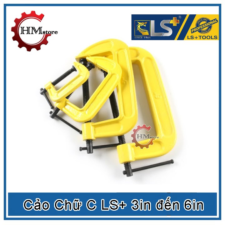 Cảo C vàng LS+, nhiều cỡ 2inch 3inch 4inch 5inch 6inch - Vam kẹp chữ c, cảo chữ c, cảo kẹp gỗ