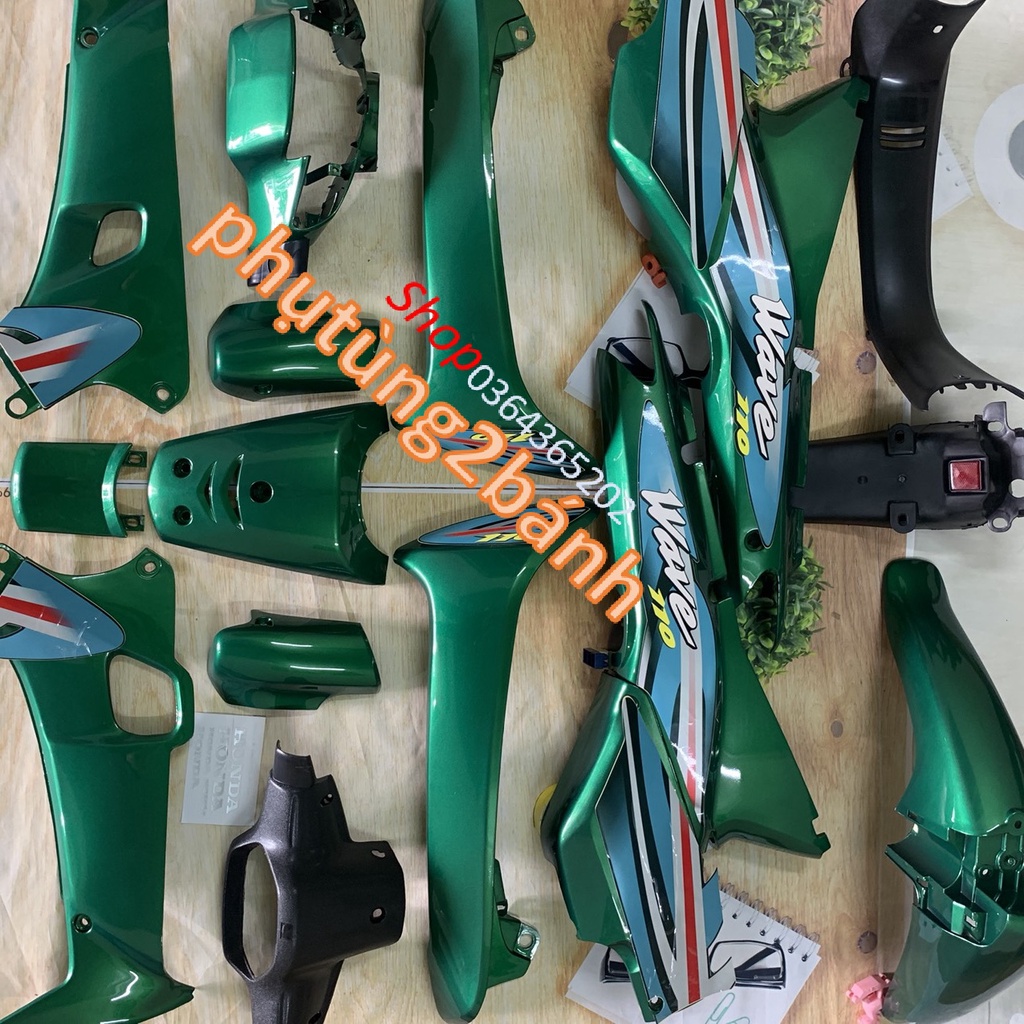 Bộ yếm vỏ nhựa xe máy màu XANH  -Dàn áo xe Wave ZX-Wave nhỏ 110-Wave alpha đời 2000 đến 2006-nhựa nguyên sinh ABS