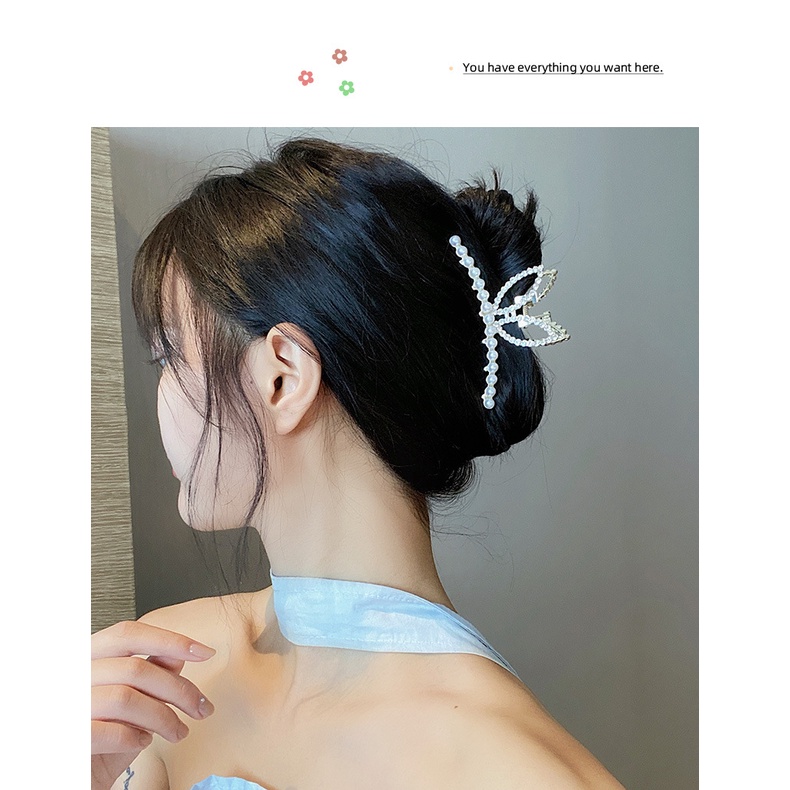 Kẹp tóc kim loại tai thỏ đính đá kiểu càng cua mã KT86