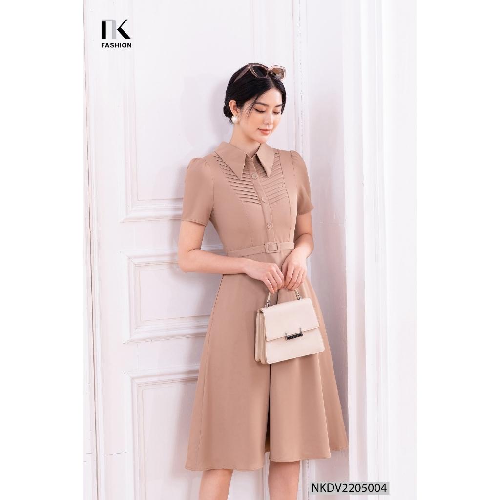 Đầm Nữ Cổ Đức NK Fashion Dáng Xòe Thiết Kế Bấu Mí Chéo, Chất Vải Hàn Dày Dặn Mềm Mát NKDV2205004