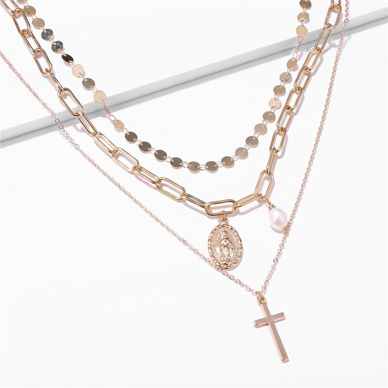 Dây Chuyền Hợp Kim Nhiều Lớp Mặt Hình Đồng Xu Phong Cách Vintage