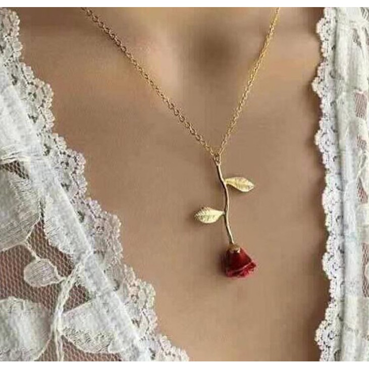 Dây Chuyền Mặt Hoa Hồng Đỏ Sáng Tạo