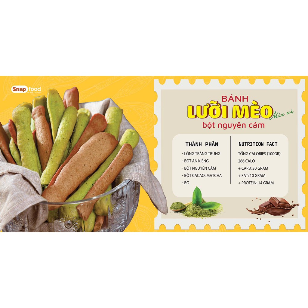 Bánh quy Lưỡi mèo GIỮ DÁNG/GIẢM CÂN - vị Hỗn hợp (Trà xanh, Socola) (300gram) | BigBuy360 - bigbuy360.vn