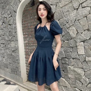 🦋Đầm Xanh Cồ Yếm Rớt Vai🦋