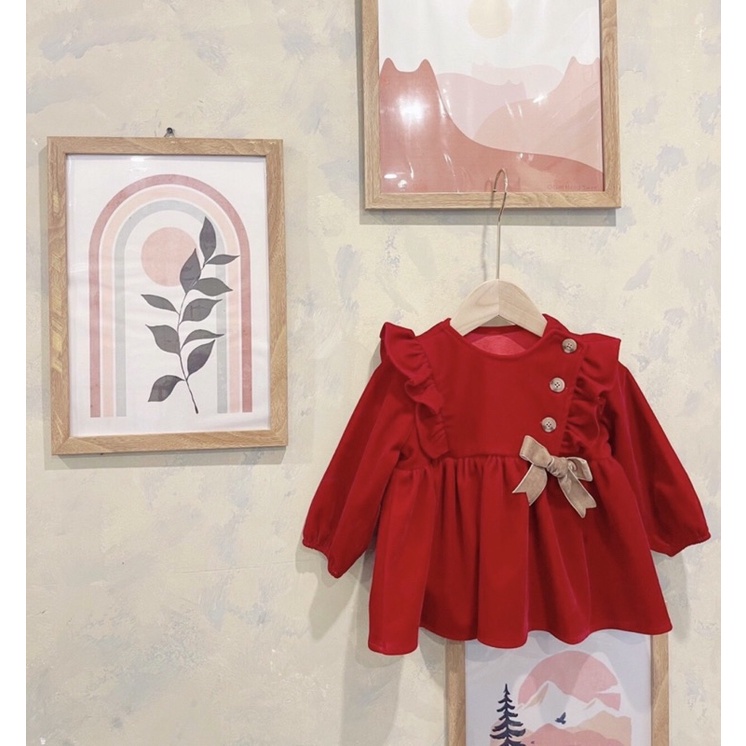 Váy nhung đỏ cho bé gái size từ 1-5 tuổi