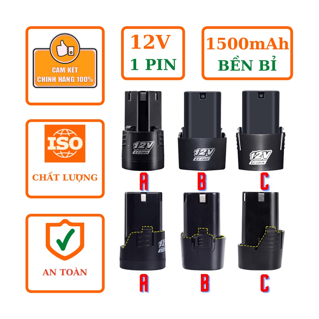 1 Pin máy khoan bắt vít cầm tay 12V 1500mAh kiểu A B C D E