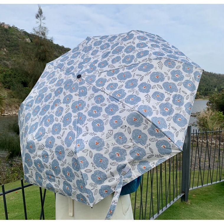 Ô Dù Chống Tia UV In Hình Mưa Siêu Nhẹ Có Túi Đựng Màu Đen Phong Cách Nhật Hàn Độc Đáo Tiện Dụng