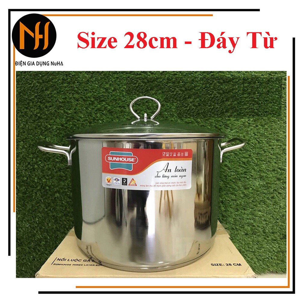 [Không Kén Bếp] Nồi luộc gà inox 3 đáy SUNHOUSE size 28/30/32cm, cao 20cm đáy từ dùng mọi loại bếp