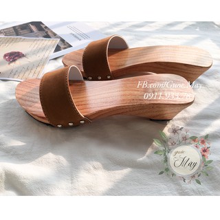 Guốc Gỗ Guốc Mộc Truyền Thống Quai Nhung Nâu