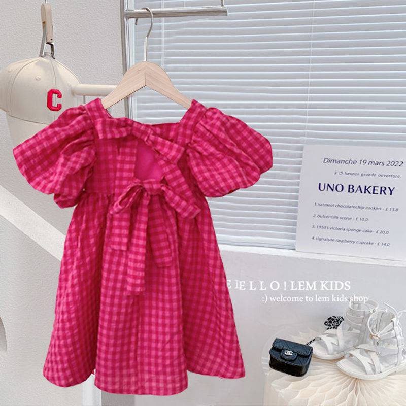 (8-32kg) Váy bé gái- đầm bé gái kẻ hồng siêu mát HB016