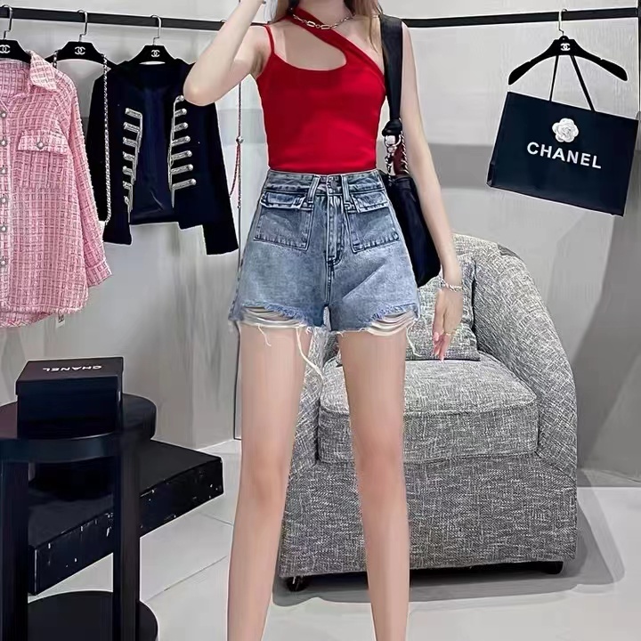 Quần Short Denim Ống Rộng Lưng Cao Màu Trơn Thời Trang Mùa Hè Hàn Quốc Cho Nữ