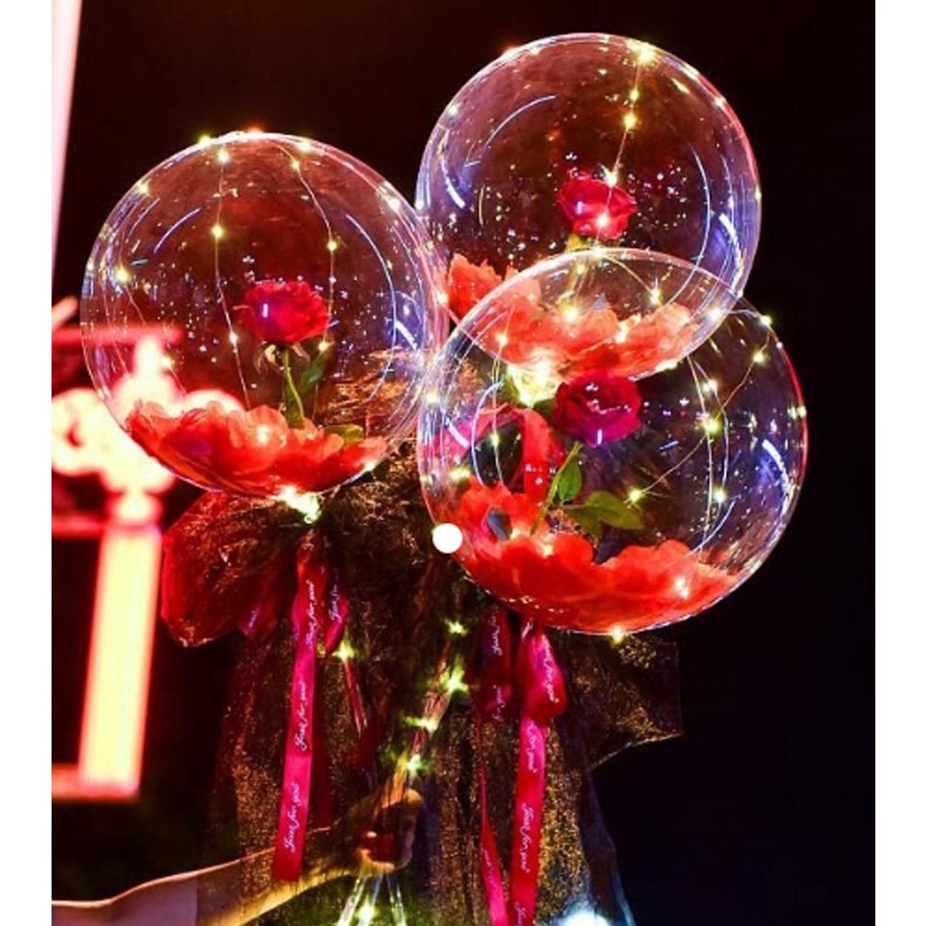 Set bộ quà tặng bóng bay hoa hồng có đèn led và cánh hoa - tự làm quà tặng vào các dịp lễ Valentine 14/2, 8/3, sinh nhật