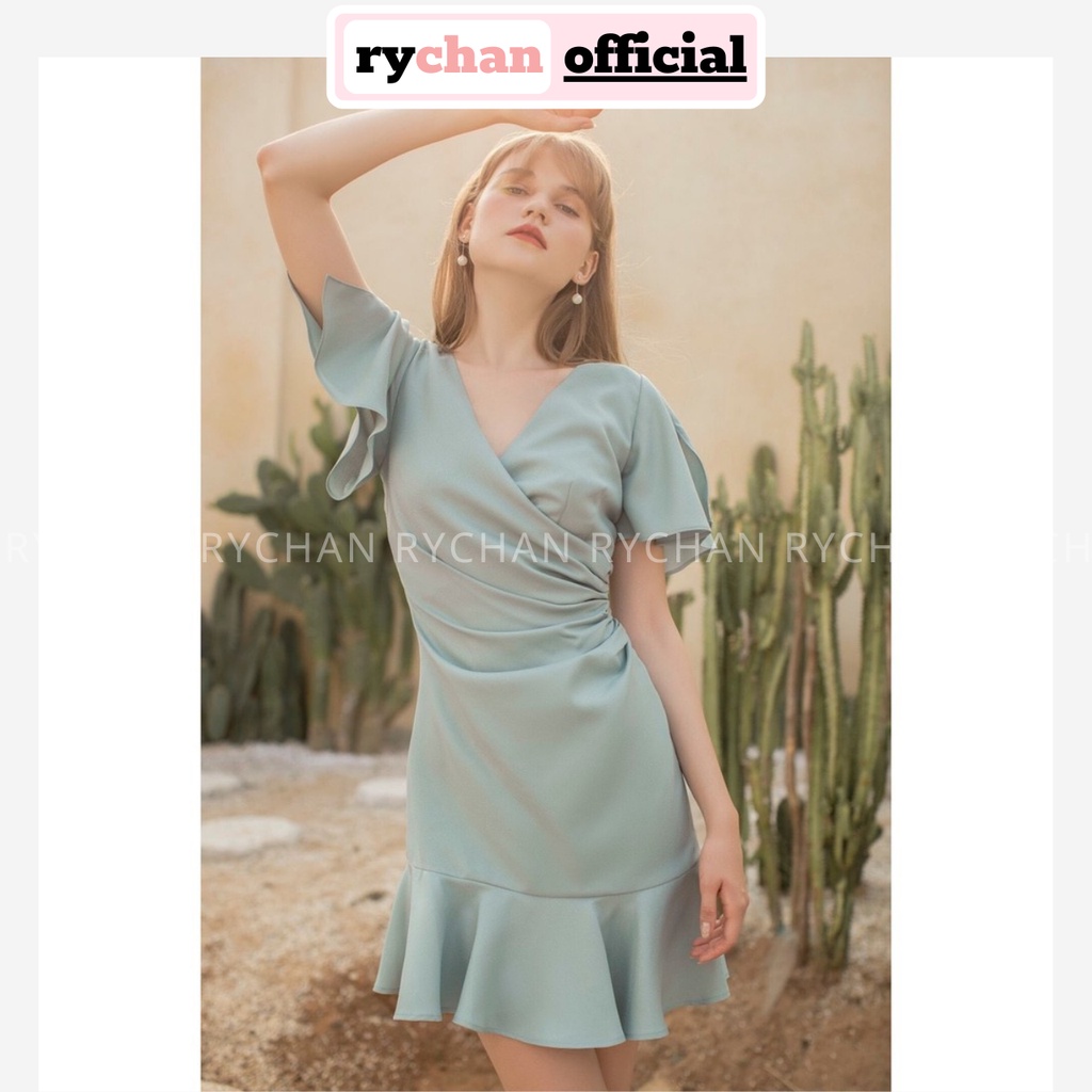 Đầm Xòe Mint Nhún Eo Đắp Chéo - DX022