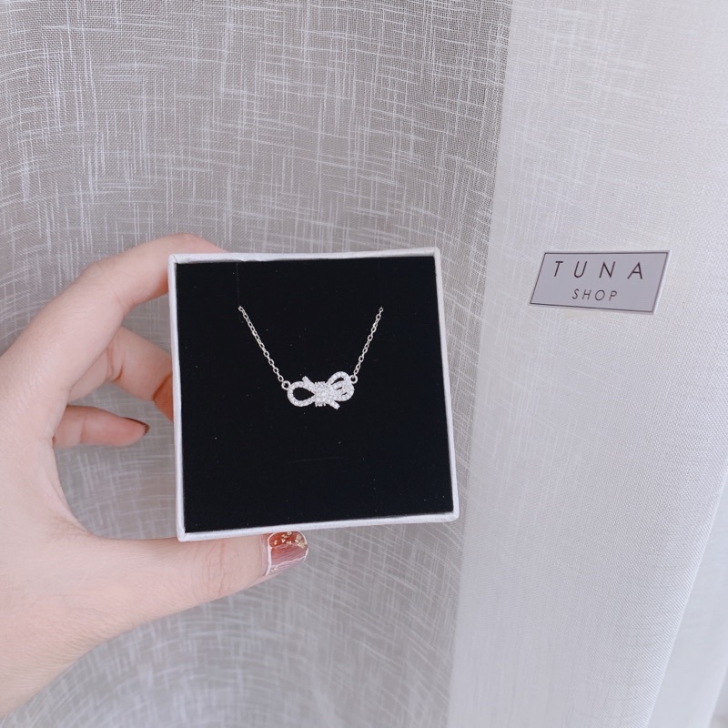 Dây chuyền Bạc hình nơ, Vòng cổ gắn đá Bạc nữ TUNA SILVER 𝐂𝐚𝐦 𝐤𝐞̂́𝐭 𝐜𝐡𝐮𝐚̂̉𝐧 𝐁𝐚̣𝐜