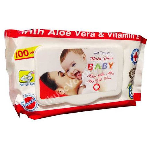 Gói khăn ướt Baby Thiên Phúc Vitamin E cho bé (100 tờ)