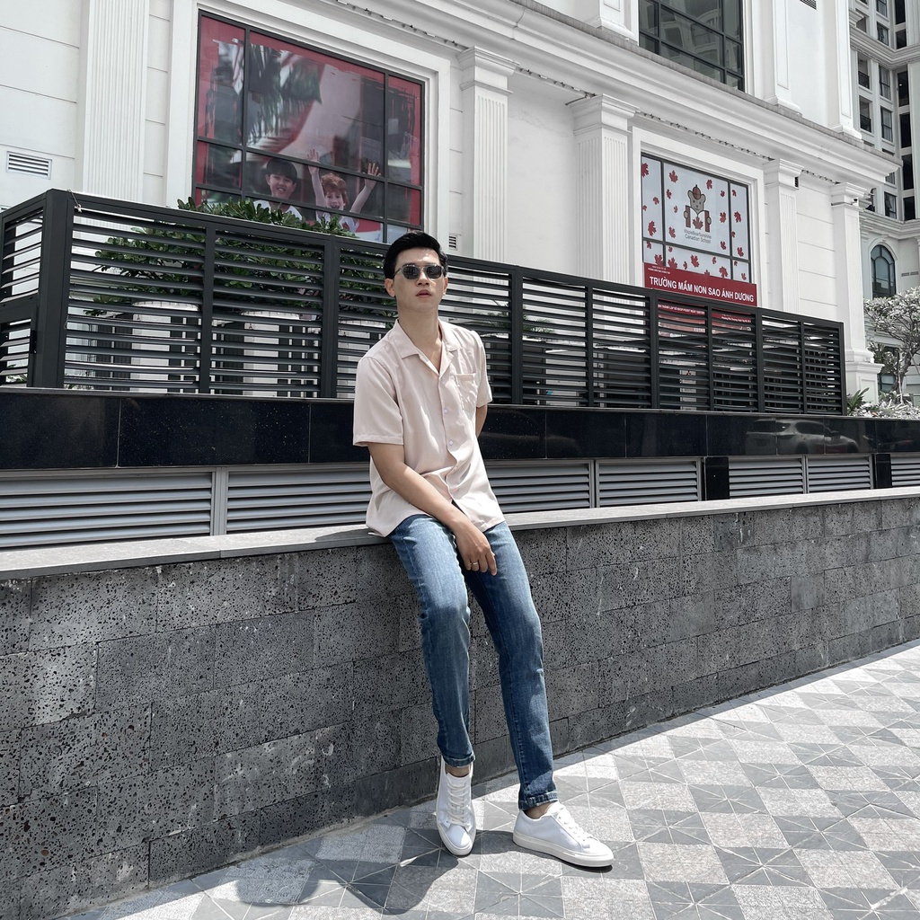 Quần jean nam ROWAY Fullbox, vải denim co giãn nhẹ, form skinny | Jean xanh trơn