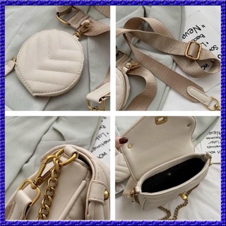 Túi trần trám da mềm bản 2 dây kèm ví tròn nhỏ siêu hót, Túi xách đeo chéo màu đen trắng nâu thời trang mới