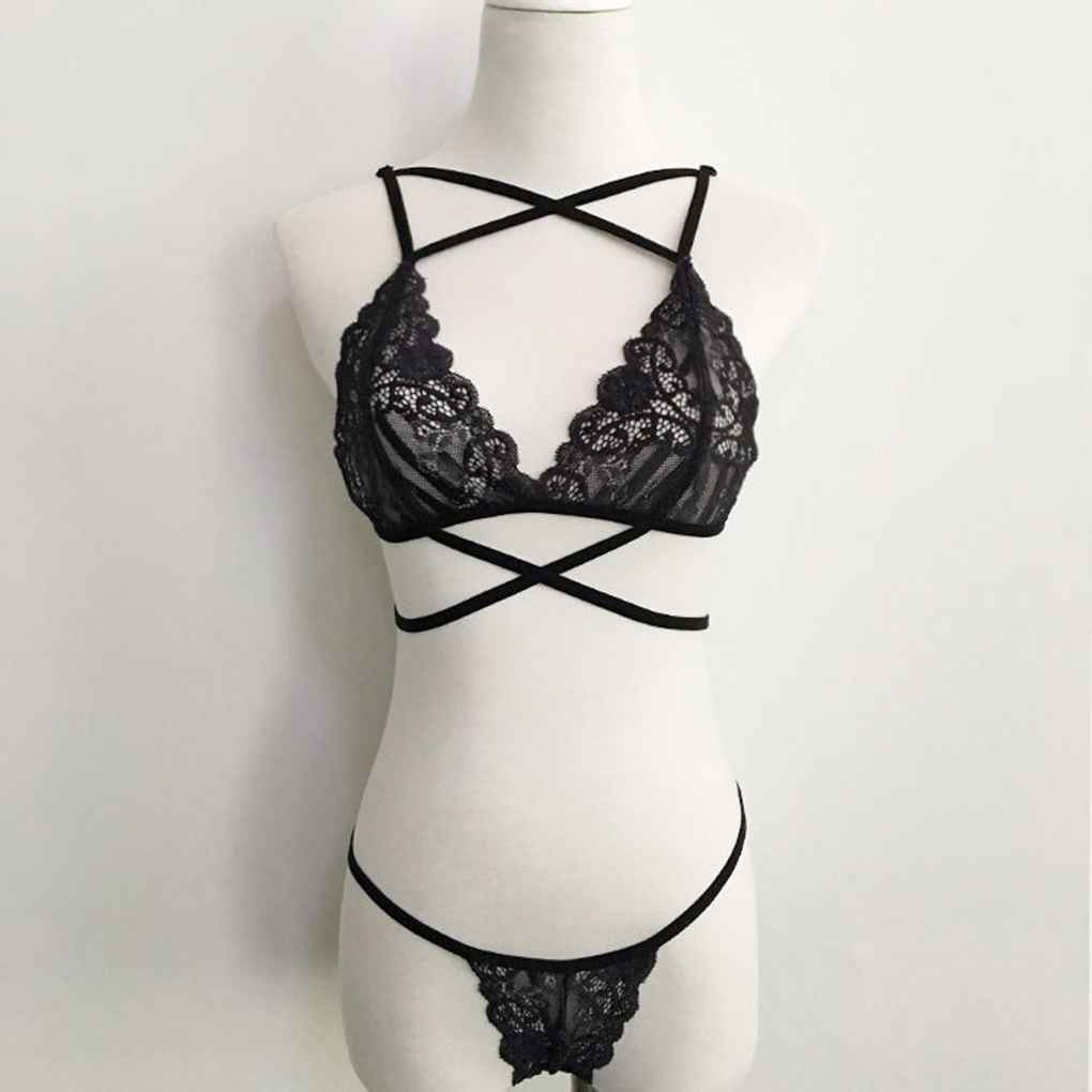 Set áo lót ren dây đan chéo eo + quần lót dây ren