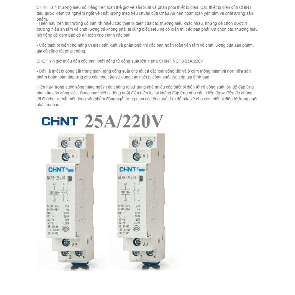 Khởi động từ 1 pha CHINT NCH8 25A và 40A