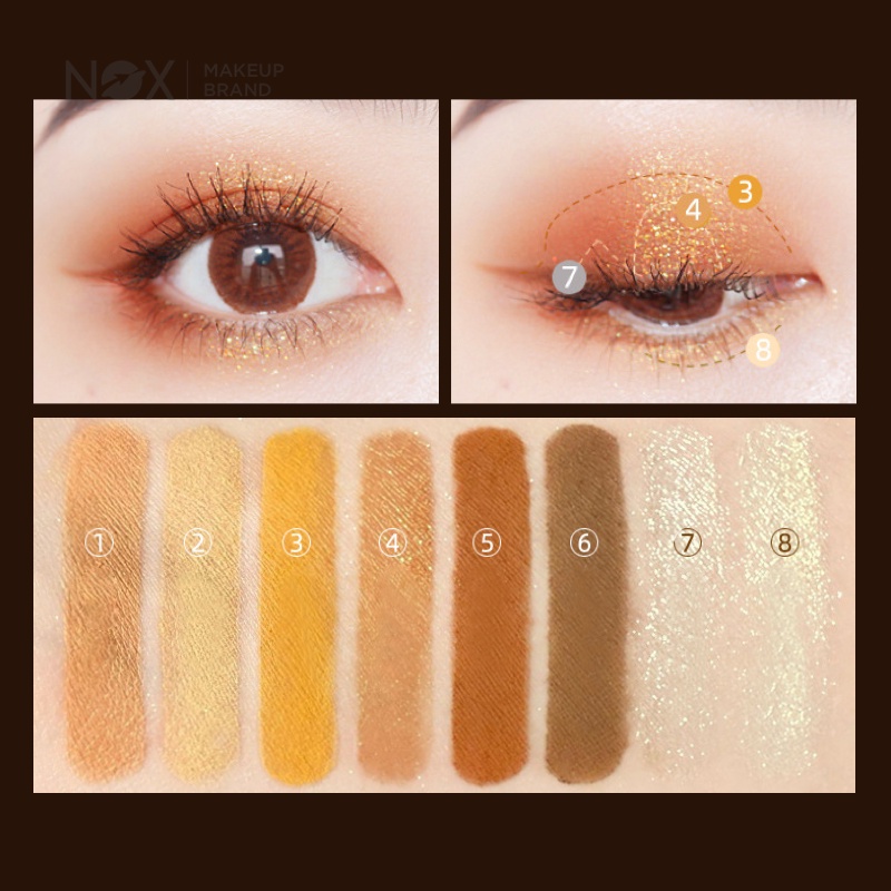 Bảng phấn mắt NOX 8 màu tông lì/ánh nhũ lâu trôi sắc tố cao dễ trang điểm không bị nhòe 9 g | BigBuy360 - bigbuy360.vn