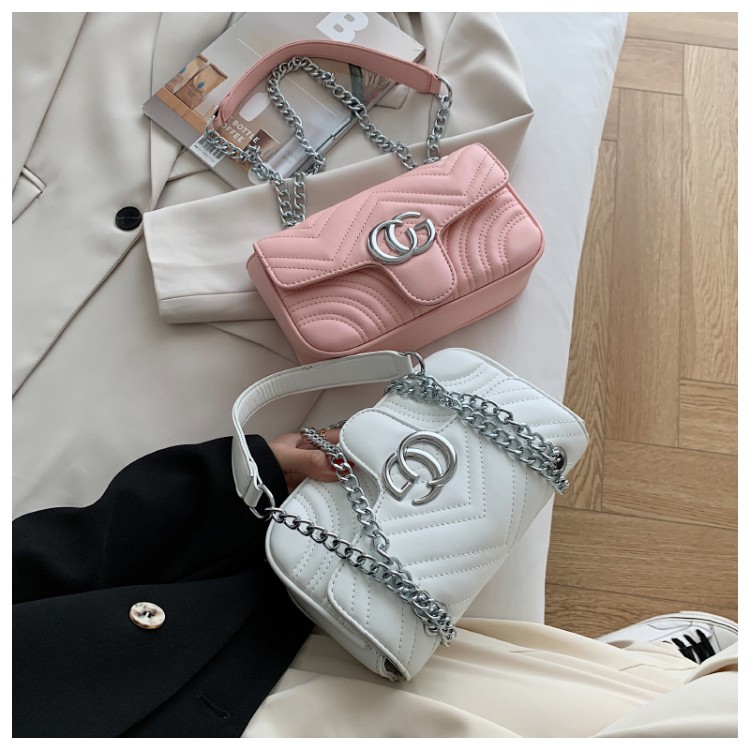 Túi xách GC vuông nữ thêu lưới cá tính dây chuyền bạc cao cấp Ulzzang siêu xinh ❤️