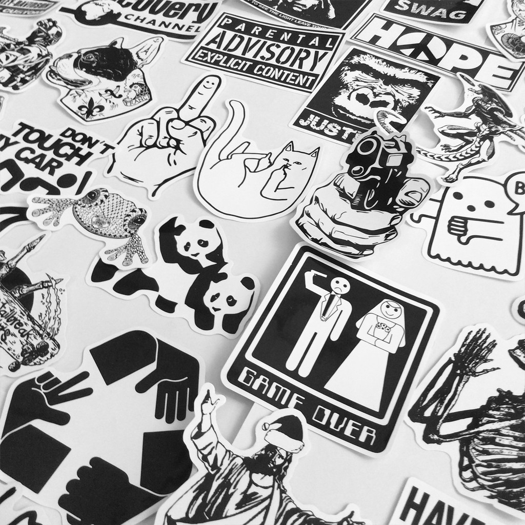 Sticker Trắng Đen - Dán Laptop Mũ Bảo Hiểm - Mẫu như hình