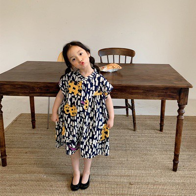 Jumpsuit Cộc Tay Dáng Rộng In Họa Tiết Graffiti Kiểu Hàn Quốc Thời Trang Mùa Hè Cho Bé Gái