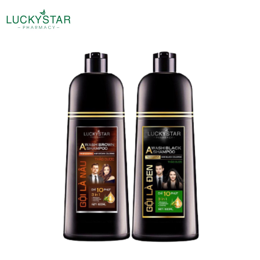 Combo Gội Là Đen &amp; Gội Là Nâu Thảo Dược Cao Cấp Lucky Star - 2Chai*500ml