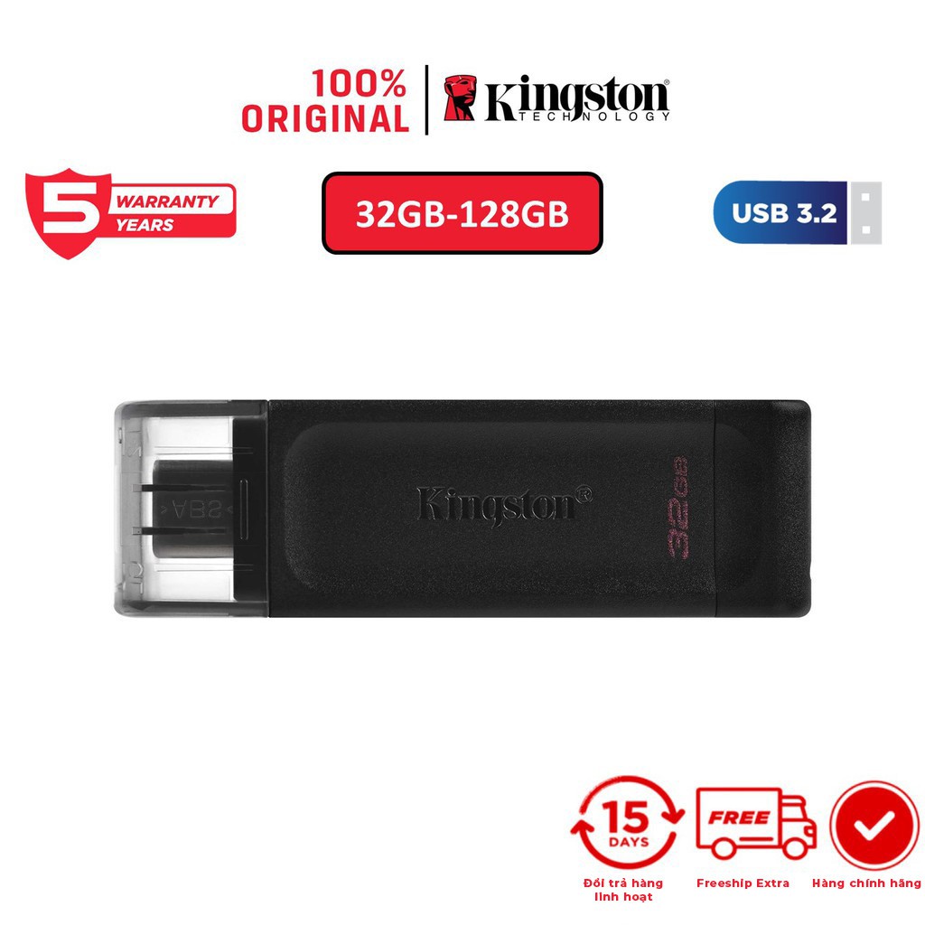 USB-C 3.2 Kingston DataTraveler DT70 32Gb type C tương thích sử dụng cho máy tính xách tay, máy tính bảng và điện thoại