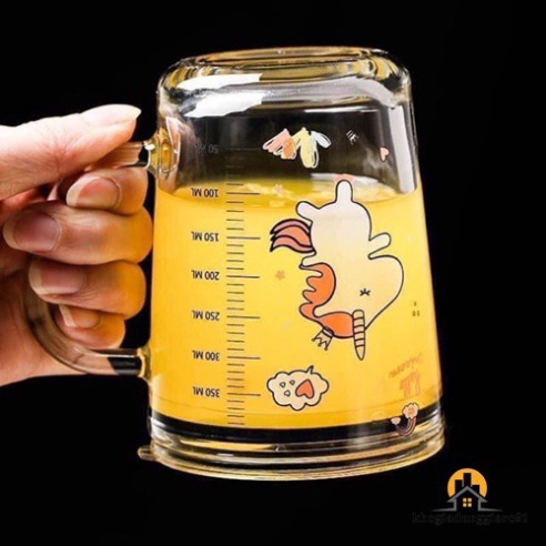 Cốc pha sữa , cốc thủy tinh chịu nhiệt , chia vạch có nắp và ống hút sillicone - 400ml