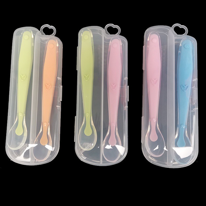 Bộ 2 Thìa Ăn Dặm Silicol Chống Nóng Cho Bé Bảo Vệ Nướu Full Hộp