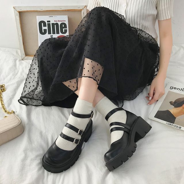 (SẴN 1 SỐ SIZE) Giày Búp bê Ulzzang Nữ Đế 6 phân 3 Quai cài Sành Điệu | BigBuy360 - bigbuy360.vn