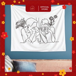 Tranh vải treo tường thảm xofa decor phòng theo phong cách Minimal Hàn Quốc xinh xắn